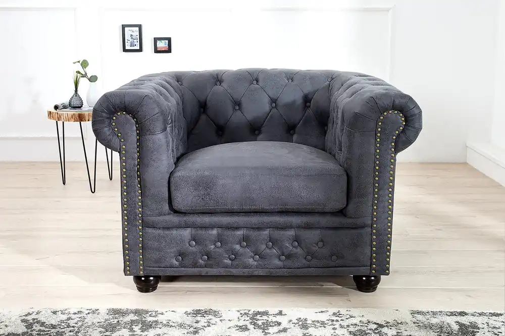 Nur Heute Fauteuil Casa Padrino Chesterfield Antique Grey - Chaise longue Antique grey - Living Room Fauteuil
