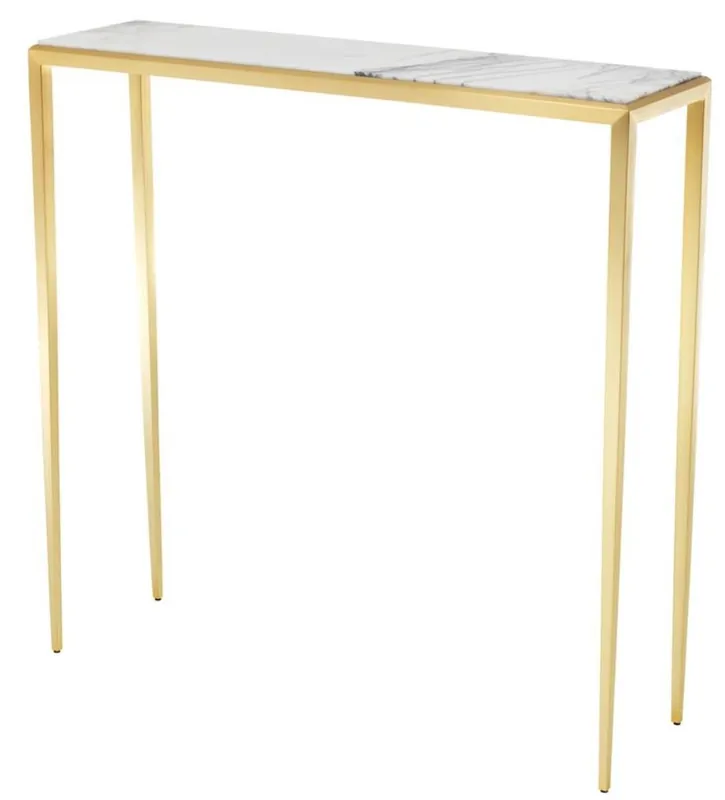 Neue Kollektion Casa Padrino console de salon en or avec dessus en marbre blanc 90 x 24,5 x H. 90 cm - meuble de luxe