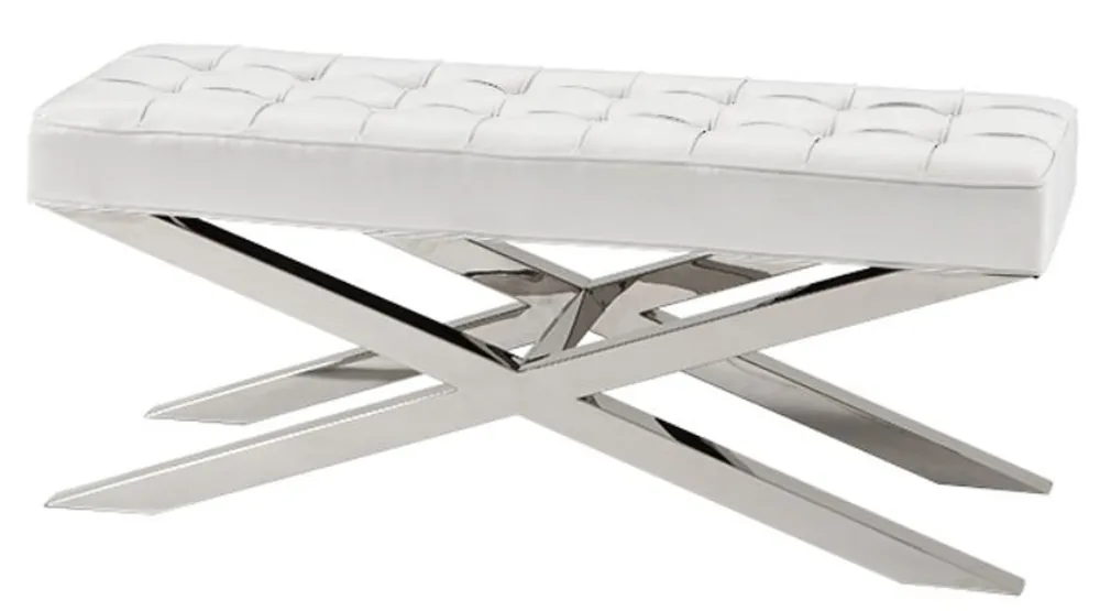 Casa Padrino banc de luxe en argent avec aspect en cuir blanc 120 x 42,5 x H. 53,5 cm - meuble design Markenprodukt