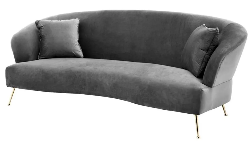 Casa Padrino Canapé Gris / Laiton 230 x 100 x H. 87 cm - Canapé d'hôtel de Luxe Highlight