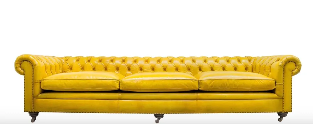 Echt Casa Padrino canapé de luxe chesterfield 3 places jaune 320 x 110 x H. 71 cm - Meubles de Luxe en Cuir