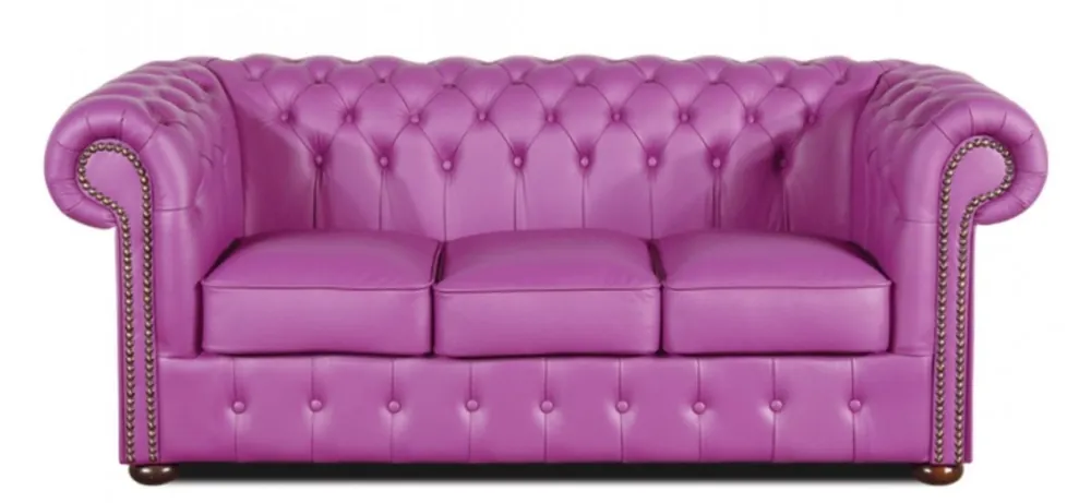 Casa Padrino canapé 3 places en cuir véritable violet 200 x 90 x H. 78 cm - Mobilier de Luxe Chesterfield Highlight