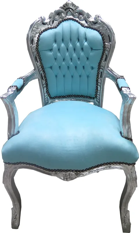 Finale Aktion Chaise de salle à manger Baroque Casa Padrino avec accoudoirs turquoise / argent - meubles de style ancien