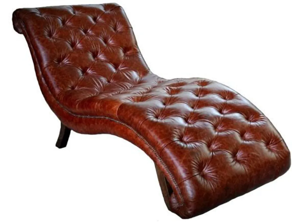 Casa Padrino Chesterfield en cuir véritable Relax Lounger brun foncé Must-Have