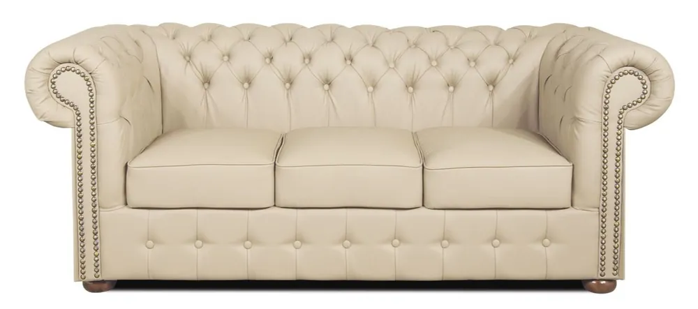 Sonderaktion Casa Padrino canapé 3 places en cuir véritable crème 200 x 90 x H. 78 cm - Canapé Chesterfield de Luxe