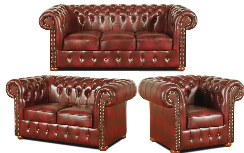 Casa Padrino Chesterfield ensemble de salon bourgogne - meubles de luxe en cuir véritable Direkt Vom Hersteller