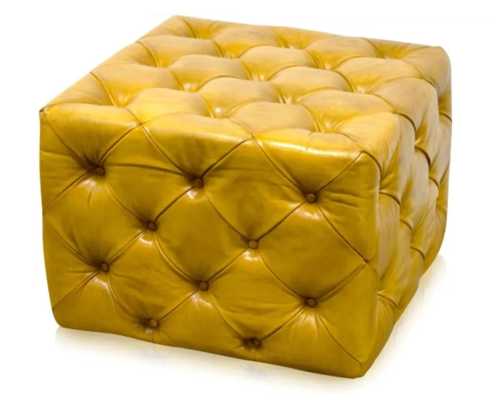 Sonderaktion Casa Padrino luxe repose-pieds en cuir véritable vintage jaune 64 x 64 x H. 46 cm - Chesterfield Meubles