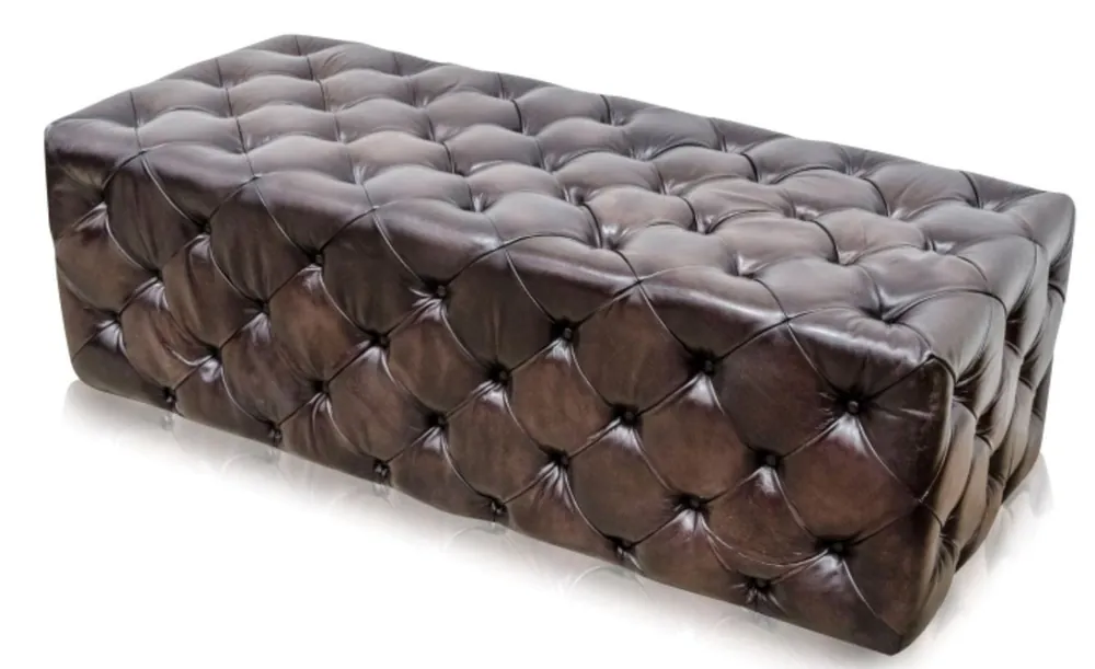 Echt Casa Padrino luxe Chesterfield ottoman en cuir véritable cast rouge 144 x 64 x H. 46 cm - Meubles de Luxe
