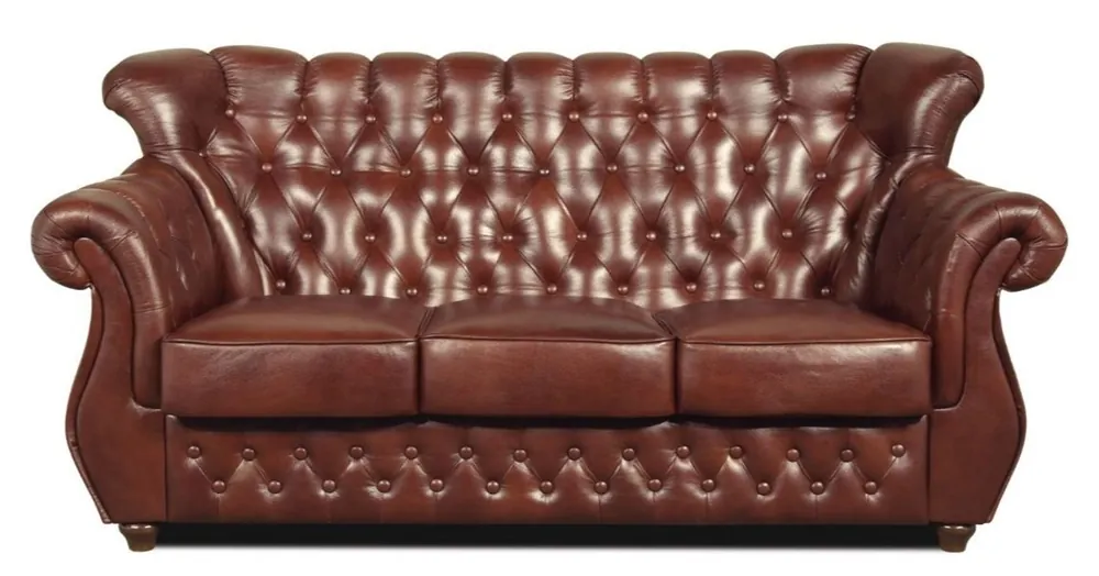Preiswert Casa Padrino Chesterfield canapé en cuir véritable brun avec pieds brun foncé 200 x 80 x H. 85 cm - Qualité Luxe