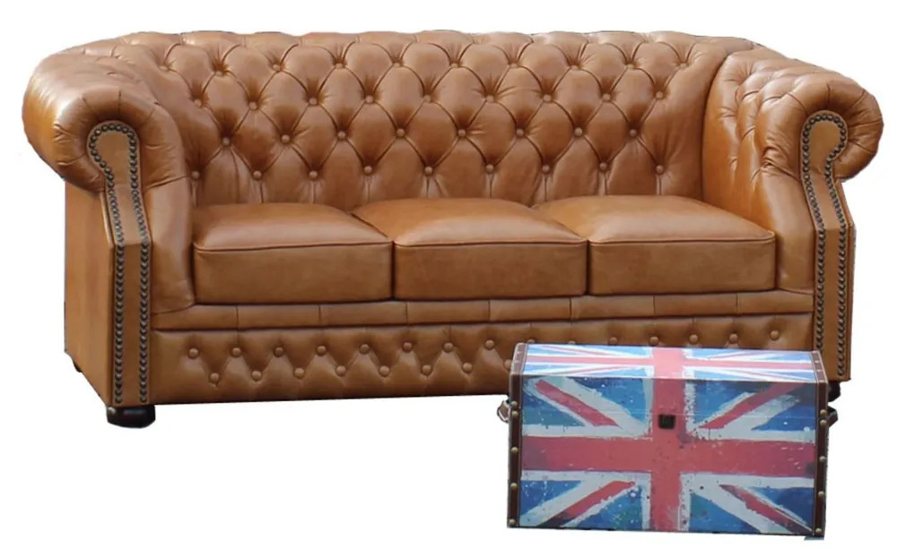 Kracherpreis Casa Padrino canapé 3 places en cuir véritable de luxe marron clair 210 x 90 x H. 80 cm - Chesterfield Sofa