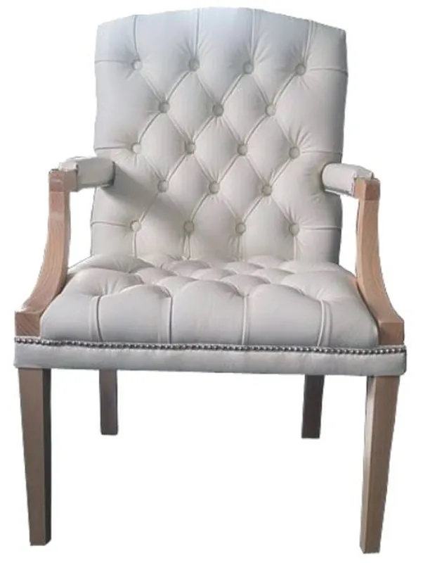 Casa Padrino chaise en cuir véritable avec accoudoirs en blanc / marron clair 60 x 60 x H. 100 cm - Meubles Chesterfield Mega-Angebot