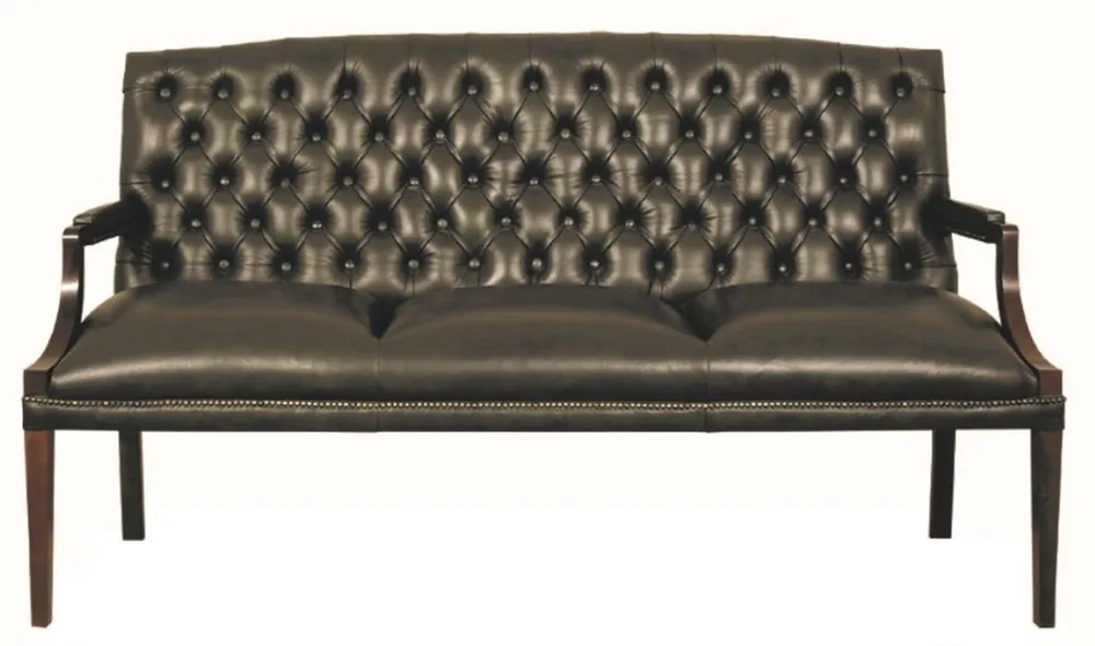 Casa Padrino Chesterfield banc 3 places en cuir véritable avec accoudoirs noir / brun foncé 180 x 60 x H. 100 cm - Mobilier de Luxe Beliebt