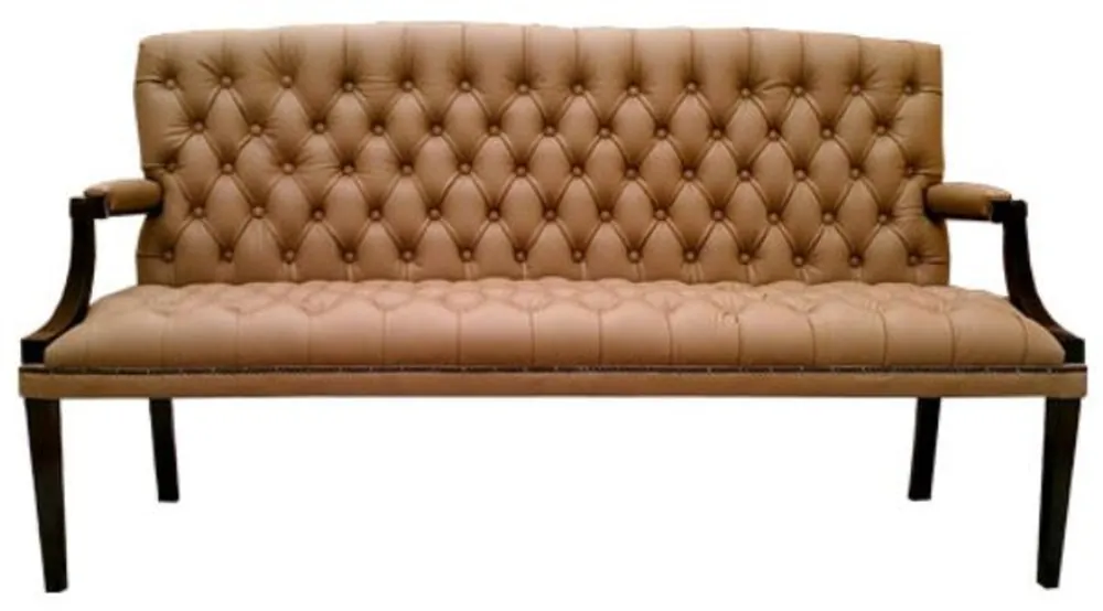 Casa Padrino Chesterfield banc 3 places en cuir véritable avec accoudoirs marron clair / noir 180 x 60 x H. 100 cm - Mobilier de Luxe Finale Aktion