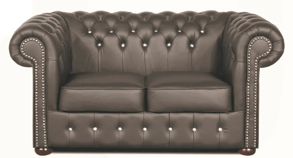 Billig Casa Padrino Chesterfield canapé 2 places cuir véritable gris foncé avec des pierres de cristal Swarovski 160 x 90 x H. 78 cm - Collection de Luxe