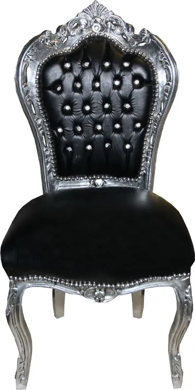Geprüft Chaise de salle à manger baroque Casa Padrino aspect cuir noir / argent avec strass Bling Bling - Édition limitée