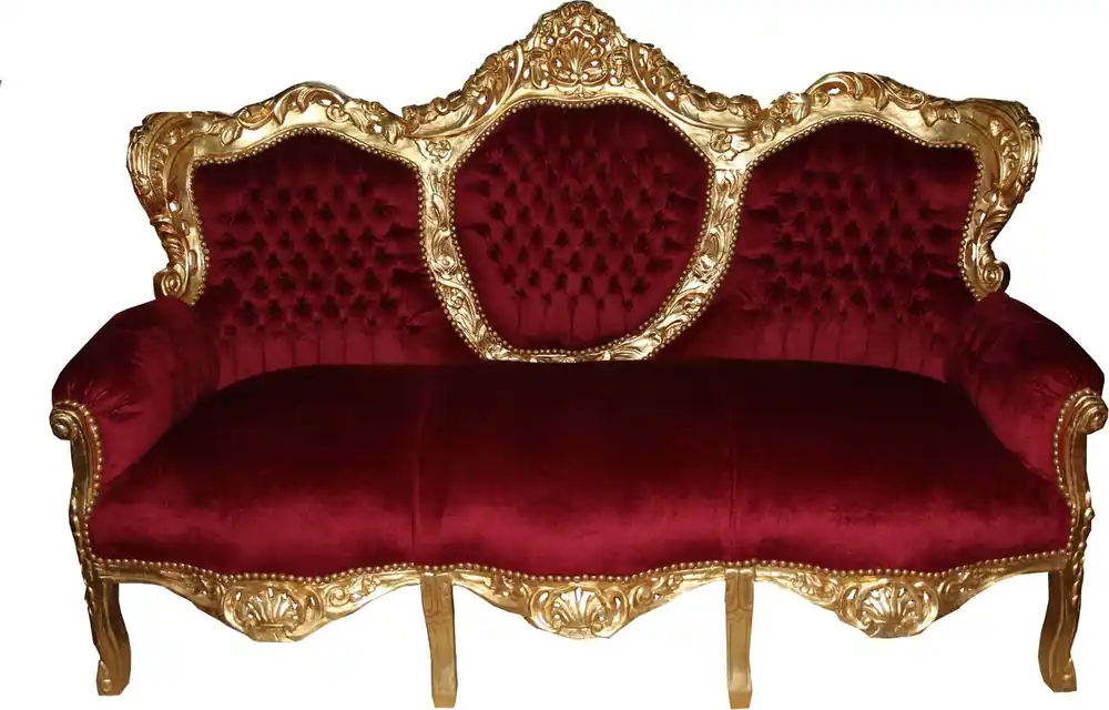 Casa Padrino 3 seater Baroque Lounge King Bordeaux Red / Gold Mod2 - living room couch furniture Lounge Markenware
