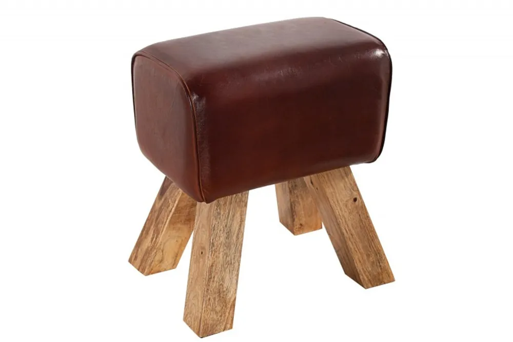 Preisknaller Casa Padrino Tabouret en cuir véritable marron 40 x 30 x H. 45 cm - Tabouret design - unique