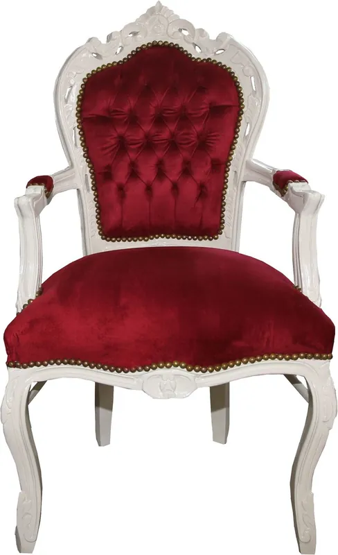 Chaise de salle à manger baroque Casa Padrino, Bordeaux / crème avec accoudoirs - Chaise - Chaise baroque - Mobilier Sale