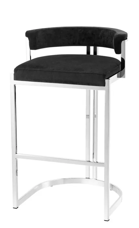 Casa Padrino tabouret de bar de luxe noir / argent 48,5 x 46,5 x H. 81 cm - Mobilier de Luxe Sofort Bestellen