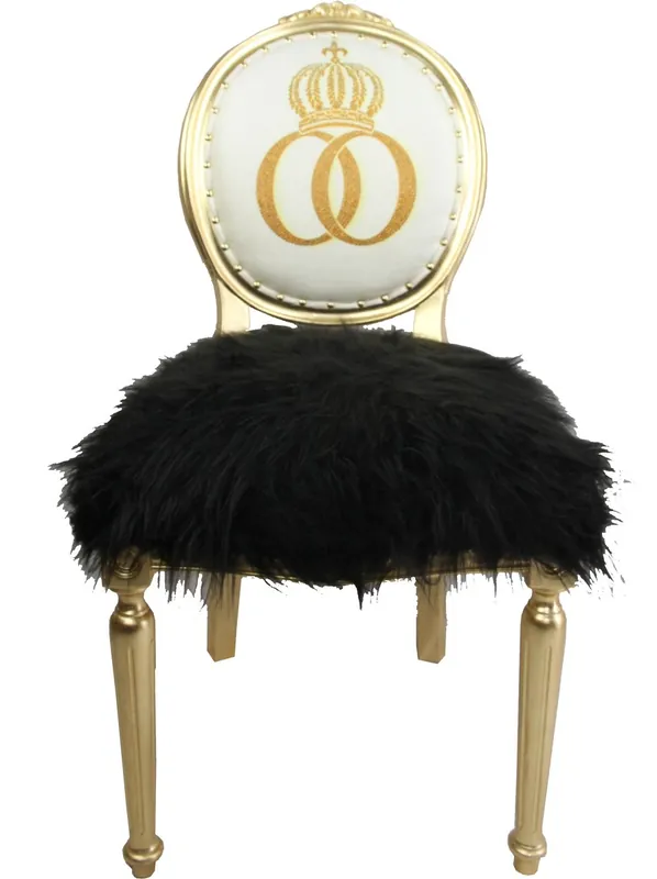 Neu Im Sortiment Pompöös par Casa Padrino luxe baroque dîner Chaise en fausse fourrure couronne noir / or avec strass - Pompööser chaise baroque conçu par Harald Glööckler