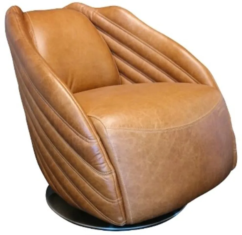Kracherpreis Casa Padrino luxury swivel armchair light brown / silver 69 x 97 x H. 79 cm - Genuine Leather Armchair in Art Deco Design