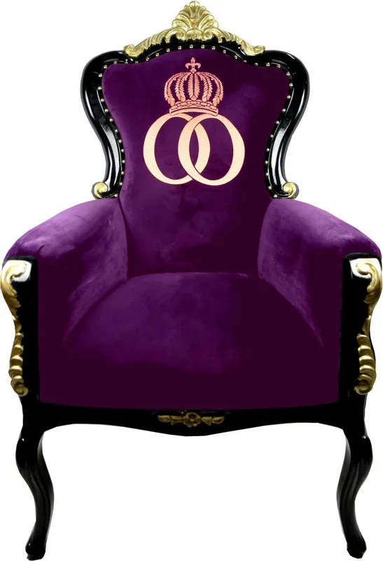 Pompöös par Casa Padrino luxe fauteuil baroque Bergere pourpre / noir / or avec couronne d'or - Fauteuil Pompöös baroque conçu par Harald Glööckler Direktkauf