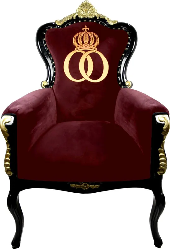 Zertifiziert Pompöös par Casa Padrino luxe fauteuil baroque Bergere vin rouge / noir / or avec couronne d'or - Fauteuil Pompöös baroque conçu par Harald Glööckler