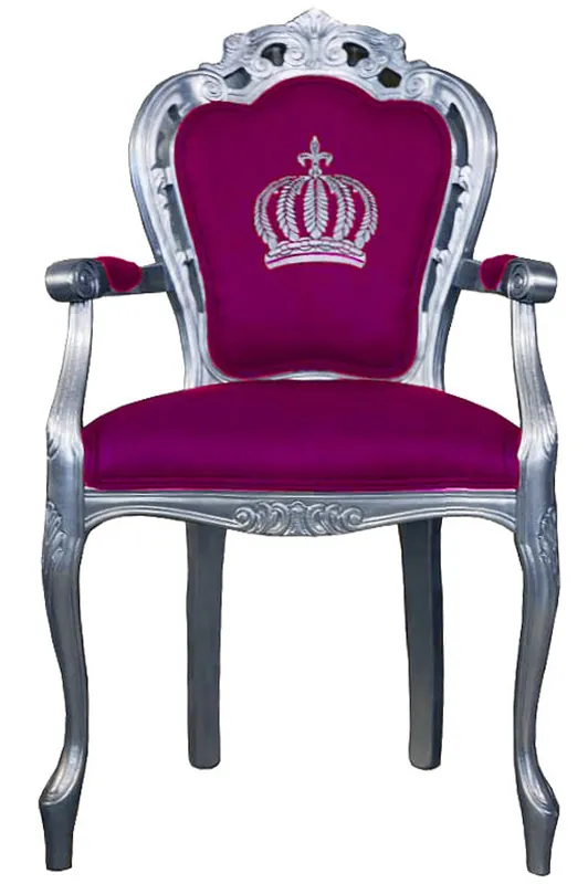 Pompöös by Casa Padrino luxury baroque dining chair with armrests pink / silver - Pompöös baroque chair designed by Harald Glööckler Sichere Zahlung