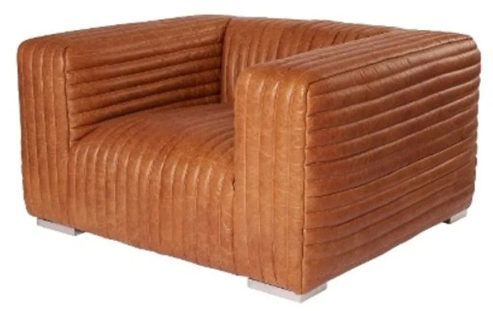 Casa Padrino luxury genuine leather armchair brown 127 x 110 x H. 67 cm - Hotel Leather Furniture Must-Have