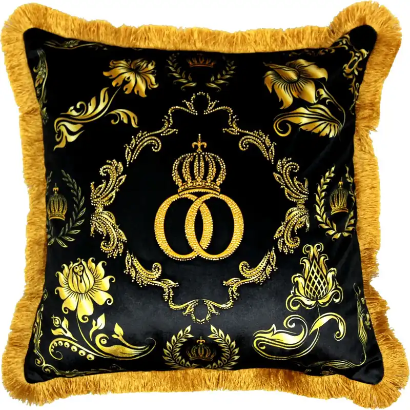 Harald Glööckler Luxury Deco Oreiller Baroque Pompöös par Casa Padrino Noir / Gold Crown Deluxe avec strass Neu Im Sortiment