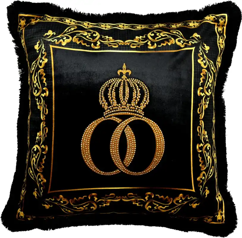 Neue Ware Harald Glööckler Luxury - Oreiller Baroque Déco Pompöös par Casa Padrino Noir / Or / Noir Crown Deluxe avec strass