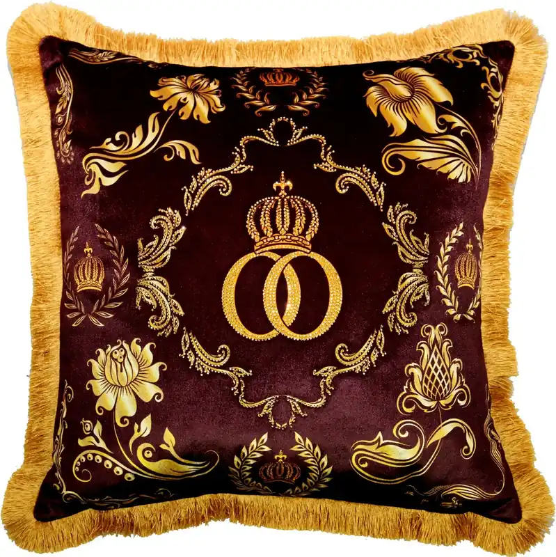 Markenprodukt Harald Glööckler Pompöös Cushion by Casa Padrino Bordeaux Red / Gold Crown Deluxe with Rhinestones - Glööckler Luxury Baroque Cushion