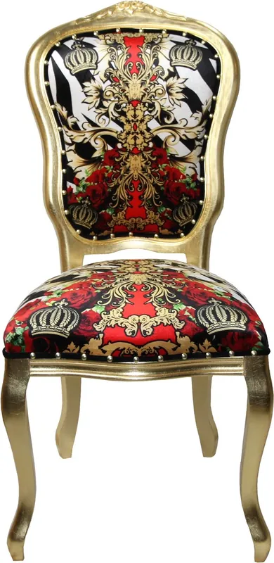 Pompöös by Casa Padrino Chaise de baroque de luxe noir / blanc / rouge / or Couronne - Chaise baroque Pompööser conçue par Harald Glööckler Wochenendangebot