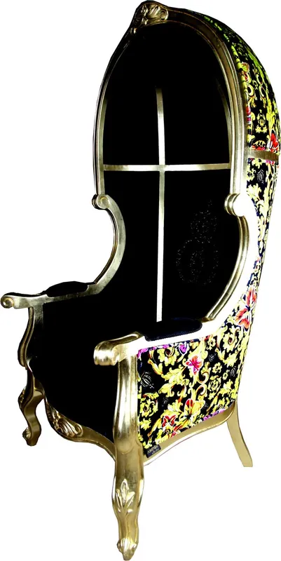 Preiswert Pompöös by Casa Padrino Fauteuil baroque de luxe Balloon noir / or / papillon et fleur avec une couronne scintillante - Fauteuil baroque Pompööser conçu par Harald Glööckler