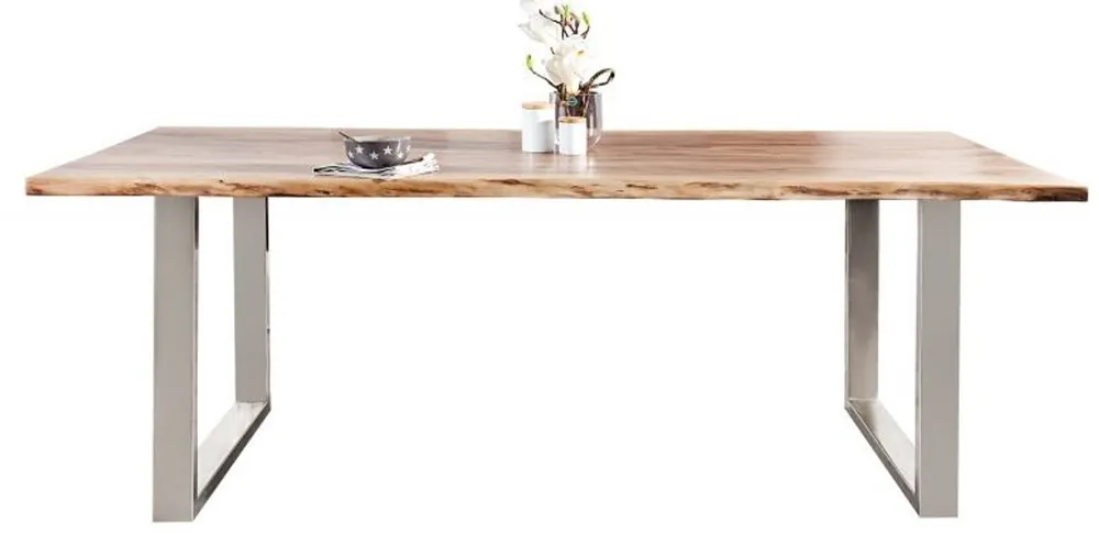 Casa Padrino Designer Table de salle à manger en bois massif naturel - Acacia - 200 x 100 x H.80 cm - Fait de bois d'acacia massif Zertifiziert
