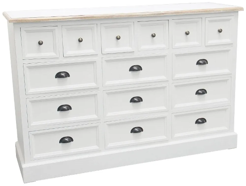 Sonderangebot Casa Padrino Country Style Apothecary Chest Antique White / Natural Colors 141 x 47 x H. 96 cm - Country Style Chest with 15 Drawers