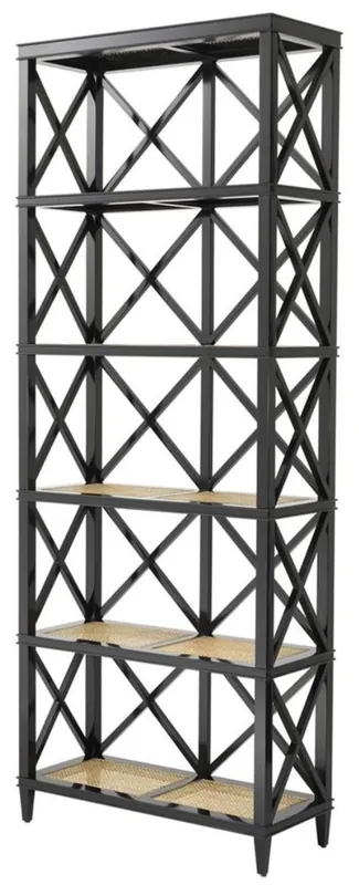 Casa Padrino Luxury Living Room Shelf Cabinet Black / Natural 85 x 35 x H. 220 cm - Luxury Furniture Billig