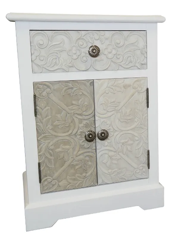 Casa Padrino country style chest of drawers white / multicolor 45 x 32 x H. 64 cm - Handcrafted Chest of Drawers with Drawer and 2 Doors Mega-Angebot