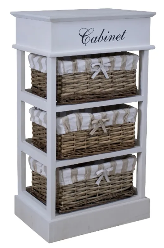 Super-Preis Casa Padrino country style chest of drawers white / natural colors 38 x 28 x H. 70 cm - Handmade Dresser with 3 Rattan Baskets