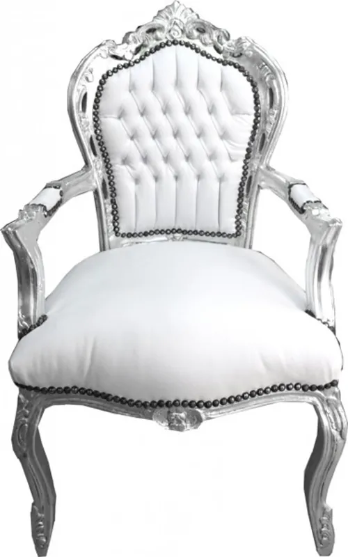 Ausverkauf Casa Padrino baroque Chaise avec accoudoirs Dîner aspect cuir blanc / argent - style antique Mobilier