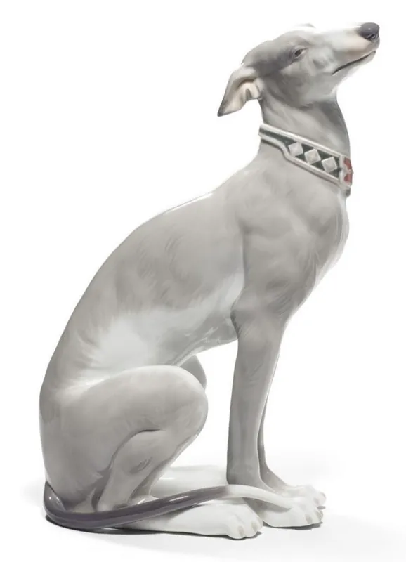 Jetzt Kaufen Casa Padrino Luxury Porcelain Sculpture Greyhound Gray / White 11 x H. 30 cm - Handcrafted & Hand Painted Luxury Deco Figurine