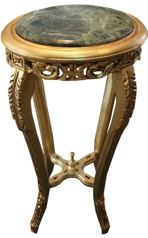 Neue Kollektion Casa Padrino Table d'Appoint Baroque Or Rond avec Dessus en Marbre Vert 37 cm x H. 70 cm Style Antique