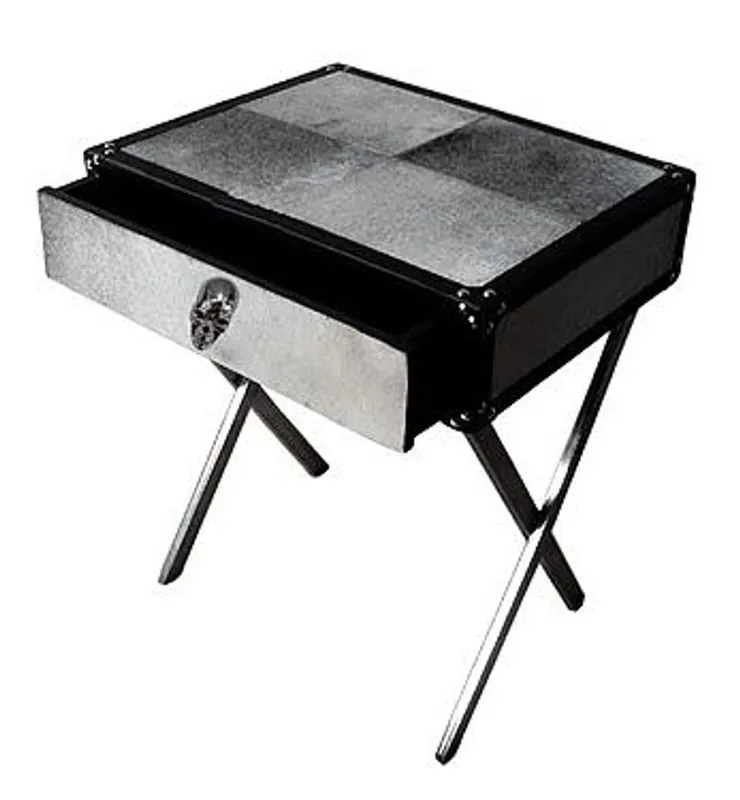 Casa Padrino Console Skull avec fausse fourrure noire et blanche 51x41x61cm - table de nuit chevet Neuheit