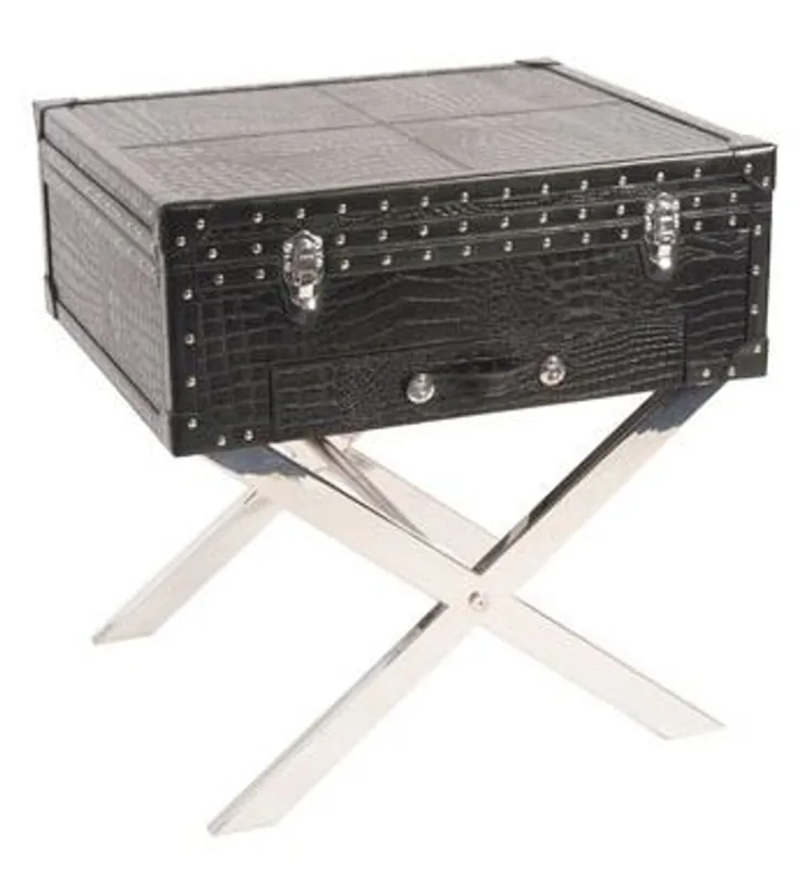 Nur Für Kurze Zeit Casa Padrino console en cuir véritable noir en optique croco 50 x 50 x 45 cm - Console de nuit de chevet