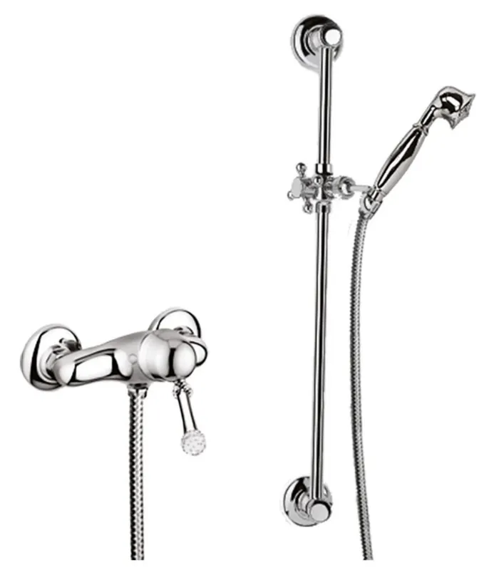 Luxury Wall-Mounted Single Lever Shower Mixer with Swarovski Crystal Glass Silver - Bathroom Shower Set with Shower Rail Echt