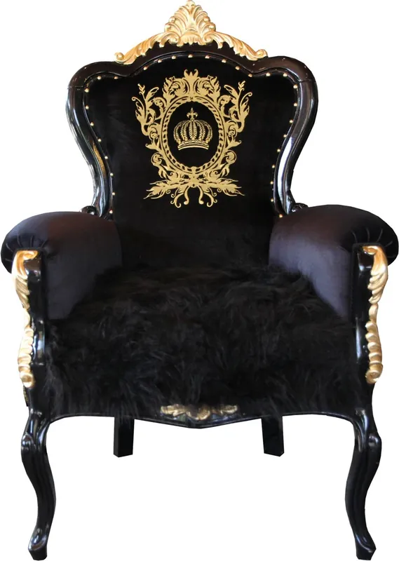 Begrenztes Angebot Pompöös by Casa Padrino Fauteuil baroque de luxe Bergere noir / or avec couronne - Fauteuil baroque Pompööser dessiné par Harald Glööckler