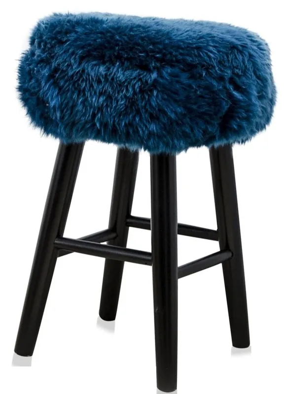 Casa Padrino Luxury Stool Blue / Black Ø 40 x H. 57 cm - Stool with Sheepskin Wochenendangebot