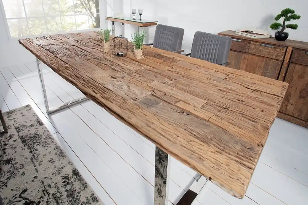 Kracherpreis Casa Padrino Designer Table de salle à manger en bois massif naturel - Teck - 200 x 100 x H.75 cm - Bois de teck massif