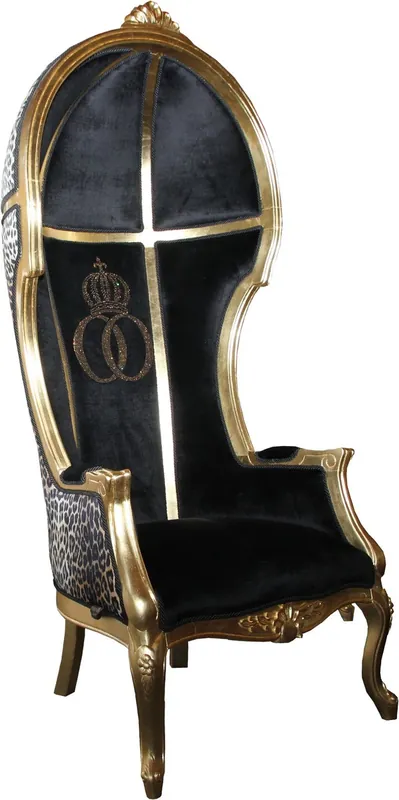 Sichere Zahlung Fauteuil baroque de luxe Pompöös by Casa Padrino Isabelle Black / Léopard avec couronne scintillante - Fauteuil baroque Pompööser dessiné par Harald Glööckler