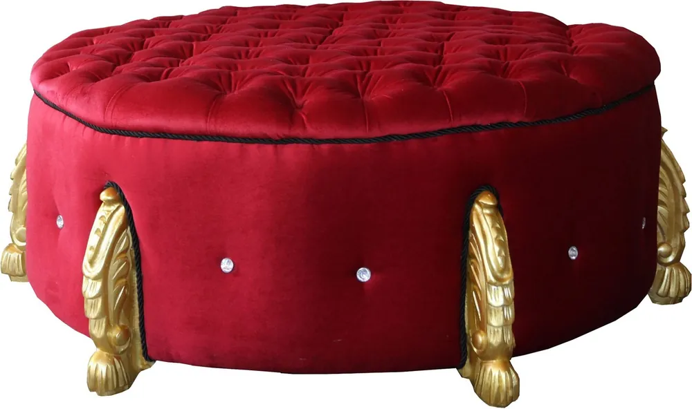 Casa Padrino énorme tabouret rond baroque en bordeaux / or avec strass bling bling diamètre 107 cm - meubles de l'hôtel de luxe Angebot